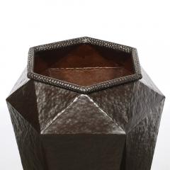 Modernist Geometric Faceted Hand Hammered Wrought Iron Vases in Bronze Finish - 4622657