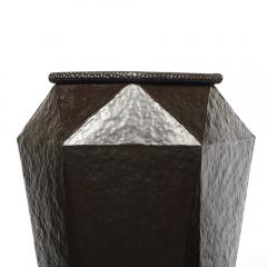 Modernist Geometric Faceted Hand Hammered Wrought Iron Vases in Bronze Finish - 4622658