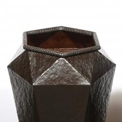 Modernist Geometric Faceted Hand Hammered Wrought Iron Vases in Bronze Finish - 4622671