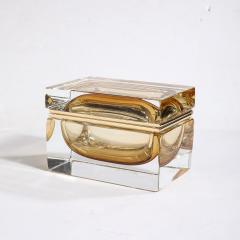 Modernist Hand Blown Amber Murano Glass Box with Brass Fittings - 3523686