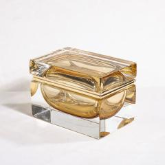 Modernist Hand Blown Amber Murano Glass Box with Brass Fittings - 3523697