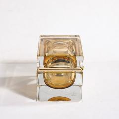 Modernist Hand Blown Amber Murano Glass Box with Brass Fittings - 3523702
