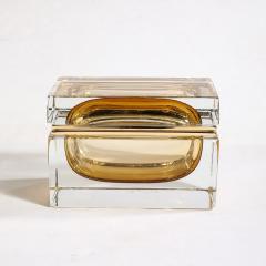 Modernist Hand Blown Amber Murano Glass Box with Brass Fittings - 3523707