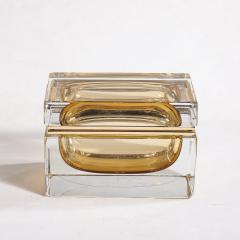 Modernist Hand Blown Amber Murano Glass Box with Brass Fittings - 3523836