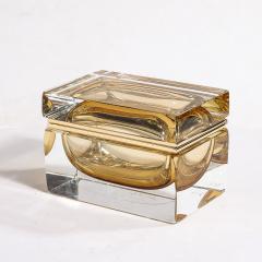 Modernist Hand Blown Amber Murano Glass Box with Brass Fittings - 3523839