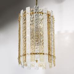 Modernist Hand Blown Amber and Clear Murano Glass Paneled Cylindrical Chandelier - 4304327