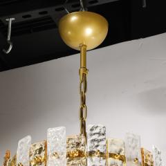 Modernist Hand Blown Amber and Clear Murano Glass Paneled Cylindrical Chandelier - 4304328