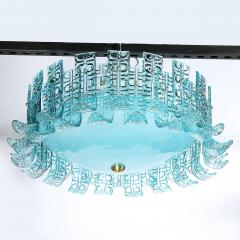 Modernist Hand Blown Aquamarine Murano Glass Chandelier with Frosted Diffuser - 4566385