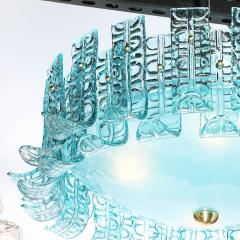 Modernist Hand Blown Aquamarine Murano Glass Chandelier with Frosted Diffuser - 4566402