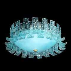 Modernist Hand Blown Aquamarine Murano Glass Chandelier with Frosted Diffuser - 4566474