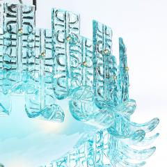 Modernist Hand Blown Aquamarine Murano Glass Chandelier with Frosted Diffuser - 4566476