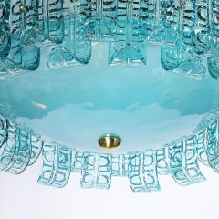 Modernist Hand Blown Aquamarine Murano Glass Chandelier with Frosted Diffuser - 4566498