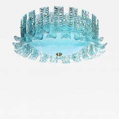 Modernist Hand Blown Aquamarine Murano Glass Chandelier with Frosted Diffuser - 4567868