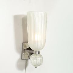 Modernist Hand Blown Fluted 24K White Gold Fleck Murano Glass Nickel Sconces - 4622344