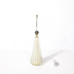 Modernist Hand Blown Fluted Oyster Murano Glass Brass Table Lamps - 4438814