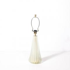 Modernist Hand Blown Fluted Oyster Murano Glass Brass Table Lamps - 4438829