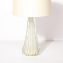 Modernist Hand Blown Fluted Oyster Murano Glass Brass Table Lamps - 4438832