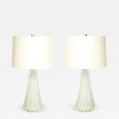 Modernist Hand Blown Fluted Oyster Murano Glass Brass Table Lamps - 4441231
