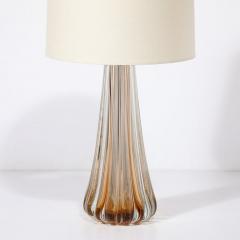 Modernist Hand Blown Fluted Smoked Amber Murano Glass Brass Table Lamps - 3925869