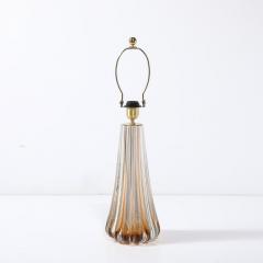 Modernist Hand Blown Fluted Smoked Amber Murano Glass Brass Table Lamps - 3925871