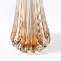 Modernist Hand Blown Fluted Smoked Amber Murano Glass Brass Table Lamps - 3925882