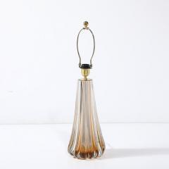 Modernist Hand Blown Fluted Smoked Amber Murano Glass Brass Table Lamps - 3925886