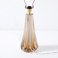 Modernist Hand Blown Fluted Smoked Amber Murano Glass Brass Table Lamps - 3925891