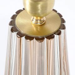 Modernist Hand Blown Fluted Smoked Amber Murano Glass Brass Table Lamps - 3925892