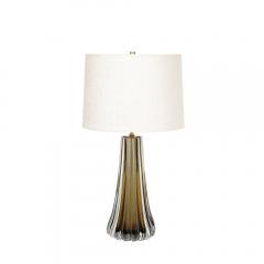 Modernist Hand Blown Fluted Smoked Topaz Murano Glass Brass Table Lamps - 3645268