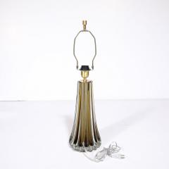 Modernist Hand Blown Fluted Smoked Topaz Murano Glass Brass Table Lamps - 3645288