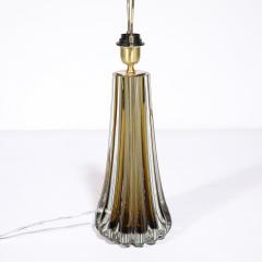 Modernist Hand Blown Fluted Smoked Topaz Murano Glass Brass Table Lamps - 3645296