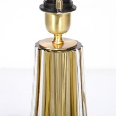 Modernist Hand Blown Fluted Smoked Topaz Murano Glass Brass Table Lamps - 3645299