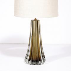 Modernist Hand Blown Fluted Smoked Topaz Murano Glass Brass Table Lamps - 3645353
