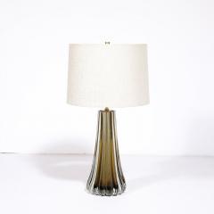 Modernist Hand Blown Fluted Smoked Topaz Murano Glass Brass Table Lamps - 3645354