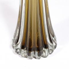 Modernist Hand Blown Fluted Smoked Topaz Murano Glass Brass Table Lamps - 3645373
