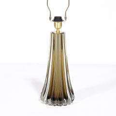Modernist Hand Blown Fluted Smoked Topaz Murano Glass Brass Table Lamps - 3645382