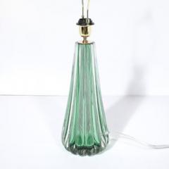 Modernist Hand Blown Fluted Translucent Sea Green Hue Murano Glass Table Lamps - 4490104