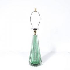 Modernist Hand Blown Fluted Translucent Sea Green Hue Murano Glass Table Lamps - 4490105