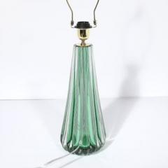 Modernist Hand Blown Fluted Translucent Sea Green Hue Murano Glass Table Lamps - 4490106