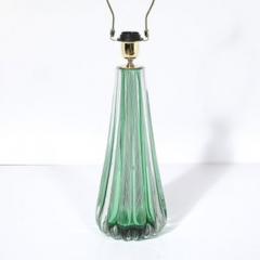 Modernist Hand Blown Fluted Translucent Sea Green Hue Murano Glass Table Lamps - 4490107