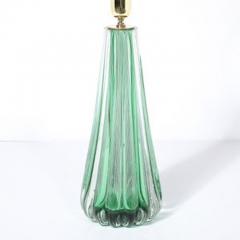 Modernist Hand Blown Fluted Translucent Sea Green Hue Murano Glass Table Lamps - 4490108
