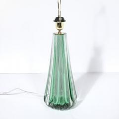 Modernist Hand Blown Fluted Translucent Sea Green Hue Murano Glass Table Lamps - 4490110