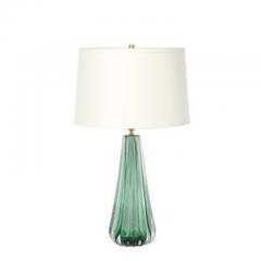 Modernist Hand Blown Fluted Translucent Sea Green Hue Murano Glass Table Lamps - 4490111