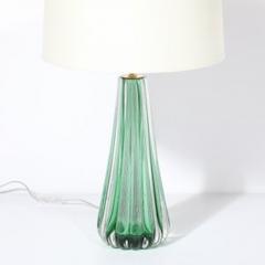 Modernist Hand Blown Fluted Translucent Sea Green Hue Murano Glass Table Lamps - 4490112