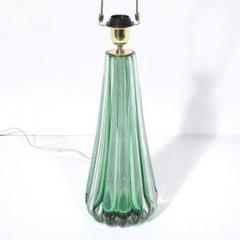 Modernist Hand Blown Fluted Translucent Sea Green Hue Murano Glass Table Lamps - 4490113