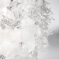 Modernist Hand Blown Frosted Clear Murano Glass Ethereal Bloom Bud Chandelier - 4720092