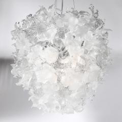 Modernist Hand Blown Frosted Clear Murano Glass Ethereal Bloom Bud Chandelier - 4720093