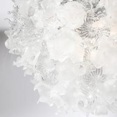 Modernist Hand Blown Frosted Clear Murano Glass Ethereal Bloom Bud Chandelier - 4720094