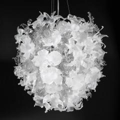 Modernist Hand Blown Frosted Clear Murano Glass Ethereal Bloom Bud Chandelier - 4720095