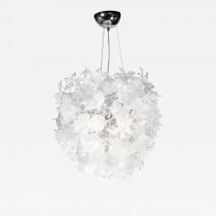 Modernist Hand Blown Frosted Clear Murano Glass Ethereal Bloom Bud Chandelier - 4720297
